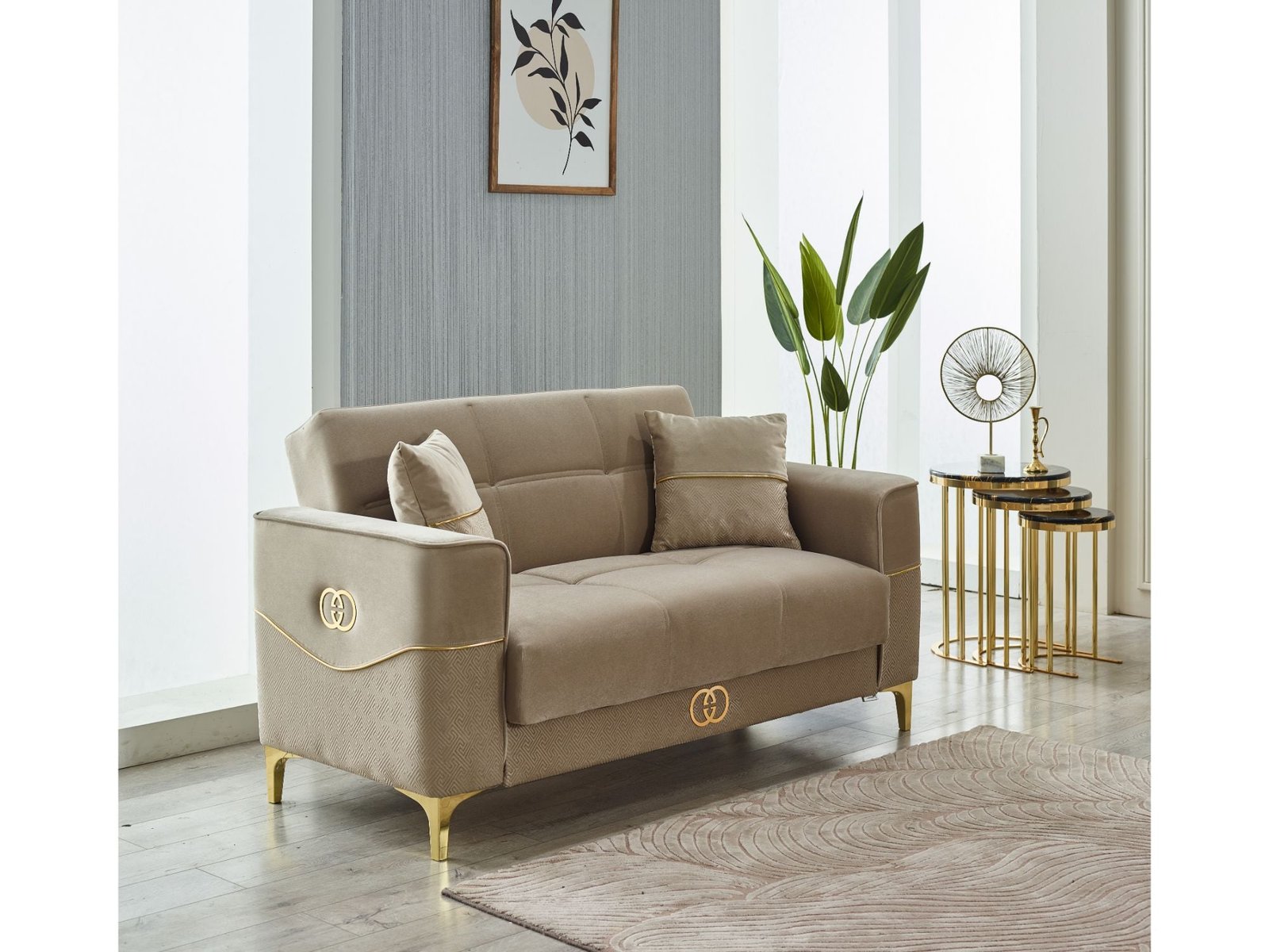 Second image of Clara Convertible Loveseat Beige