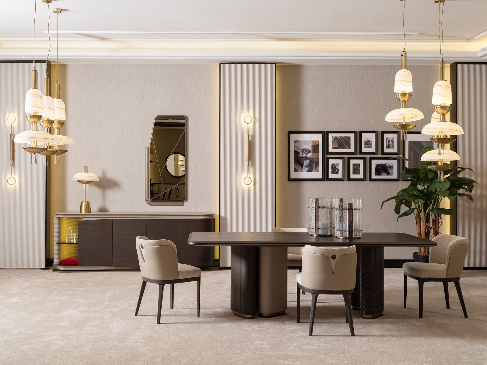 Corte Diningroom (Consol With Mirror & Dining Table & 6 Dining Chair)