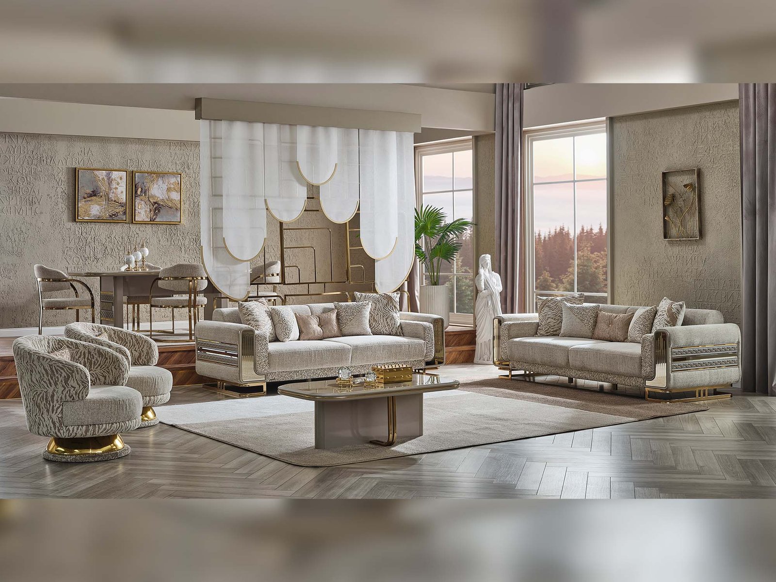 Delux 3-pieces (Sofa & Loveseat & Chair) Livingroom Set Cream