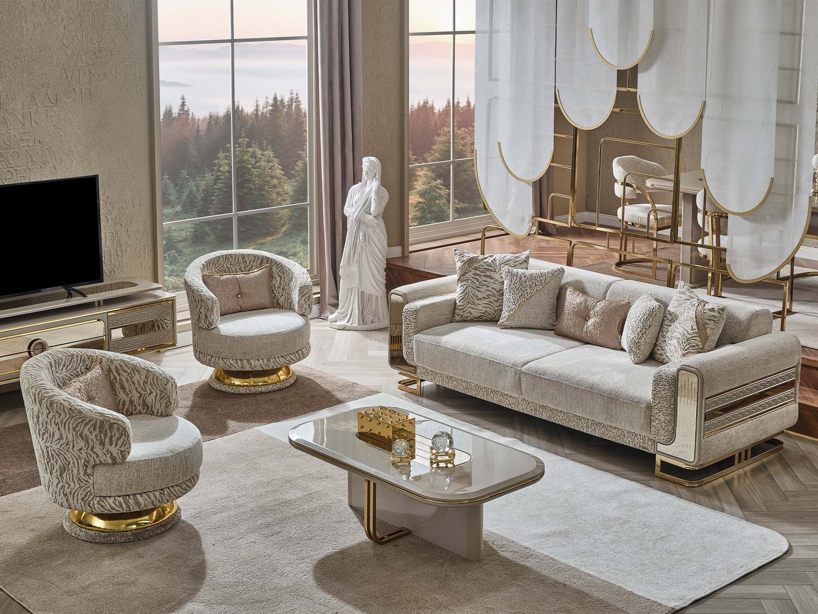 Second image of Delux 3-pieces (Sofa & Loveseat & Chair) Livingroom Set Cream