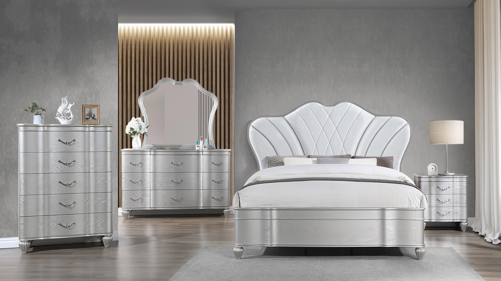 Second image of EROS QUEEN 4PC BEDROOM SET SILVER