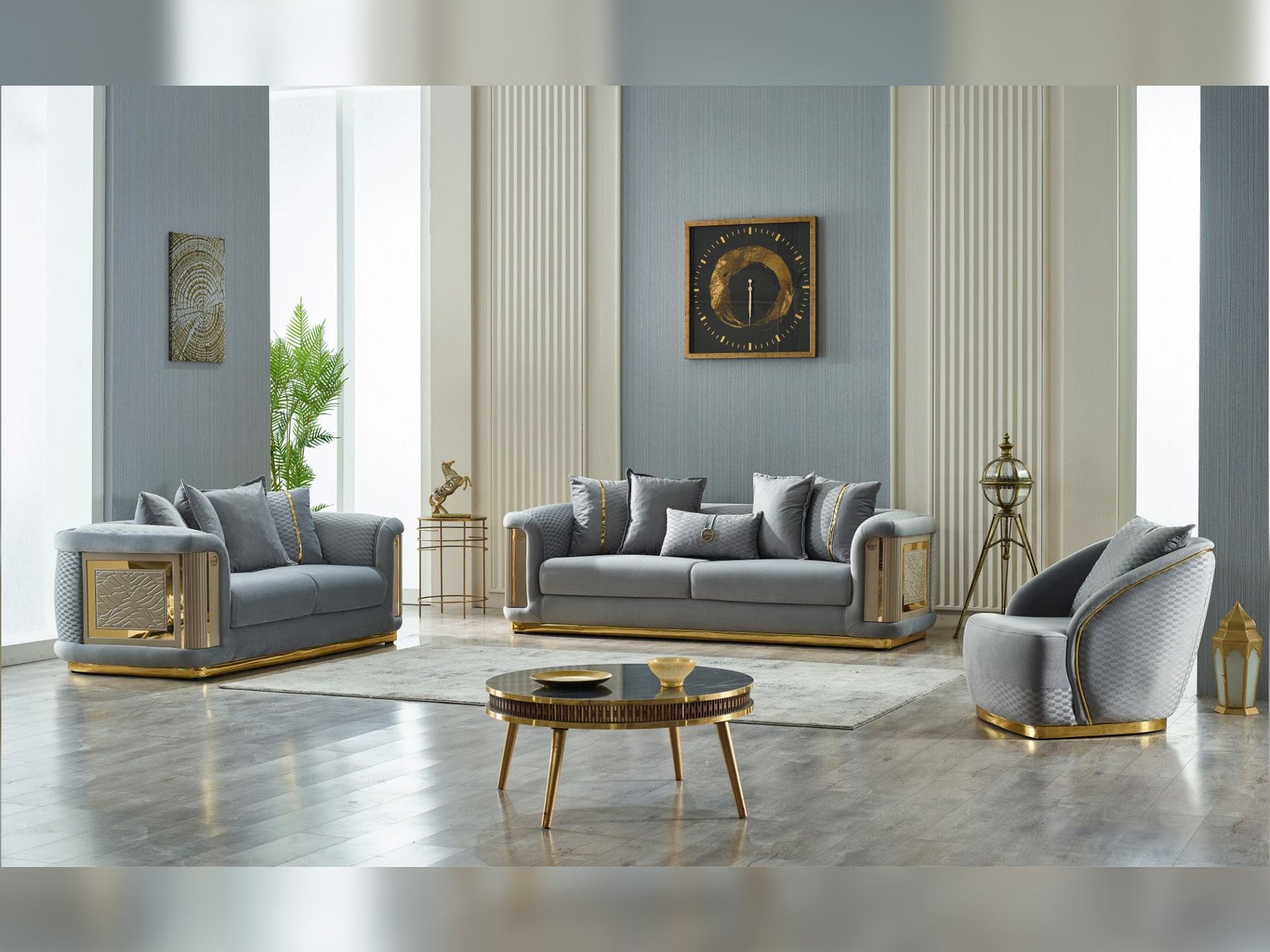 Elegance 3-pieces (Sofa & Loveseat & Chair) Livingroom Set Light Grey