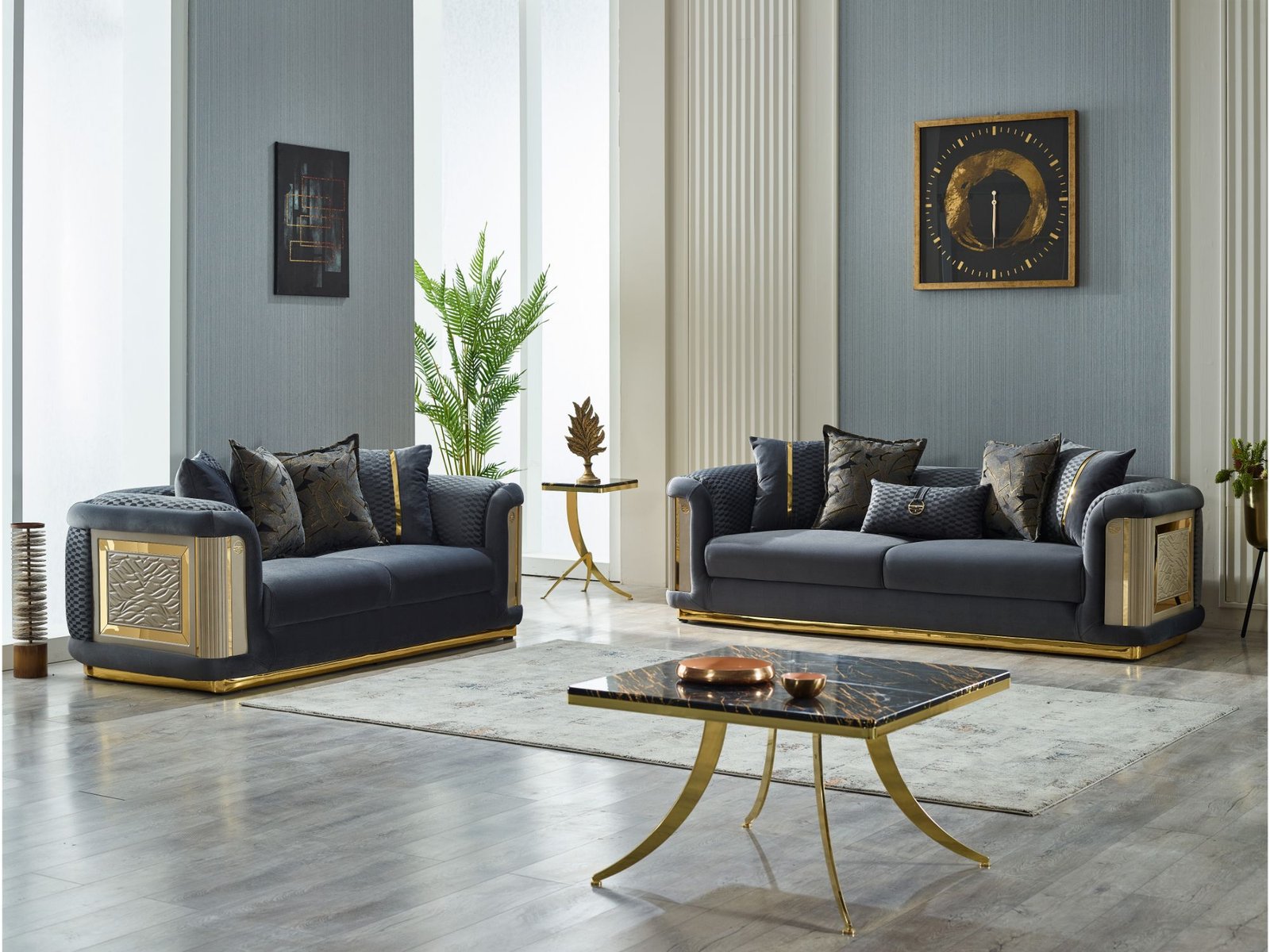 Second image of Elegance Stationary Loveseat Dark Grey