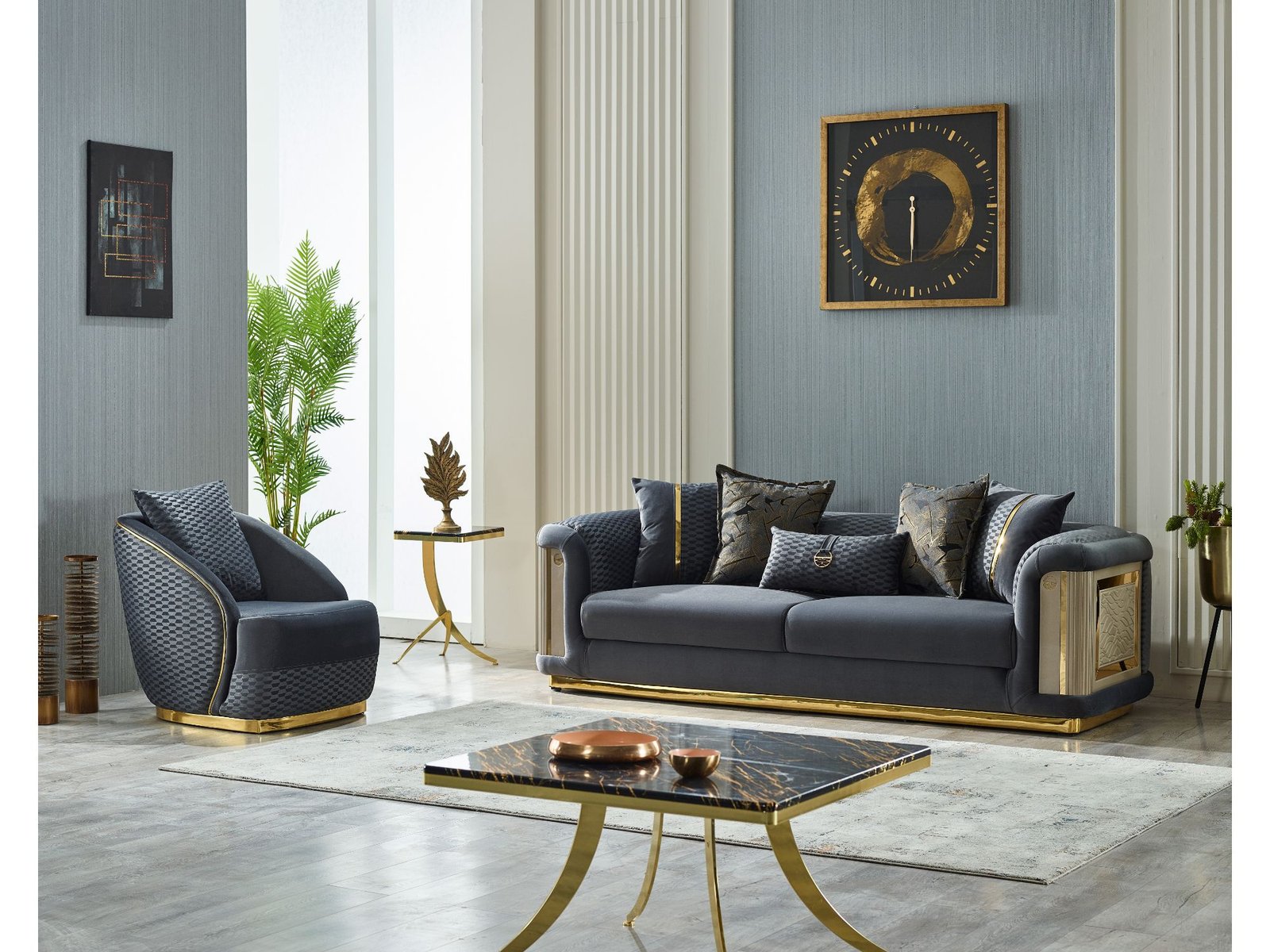 Second image of Elegance Stationary Sofa Dark Grey