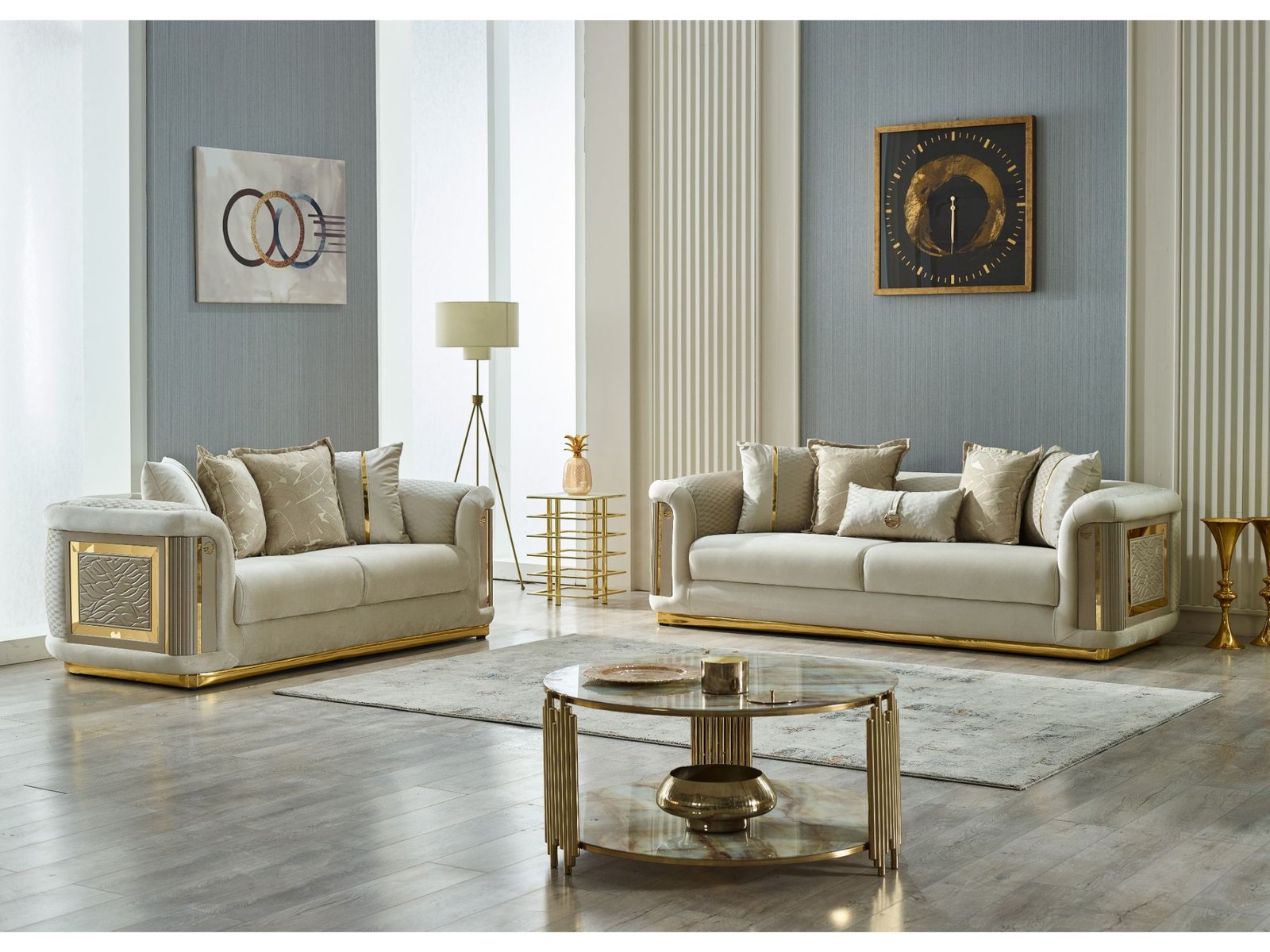 Second image of Elegance 3-pieces (Sofa & Loveseat & Chair) Livingroom Set Cream