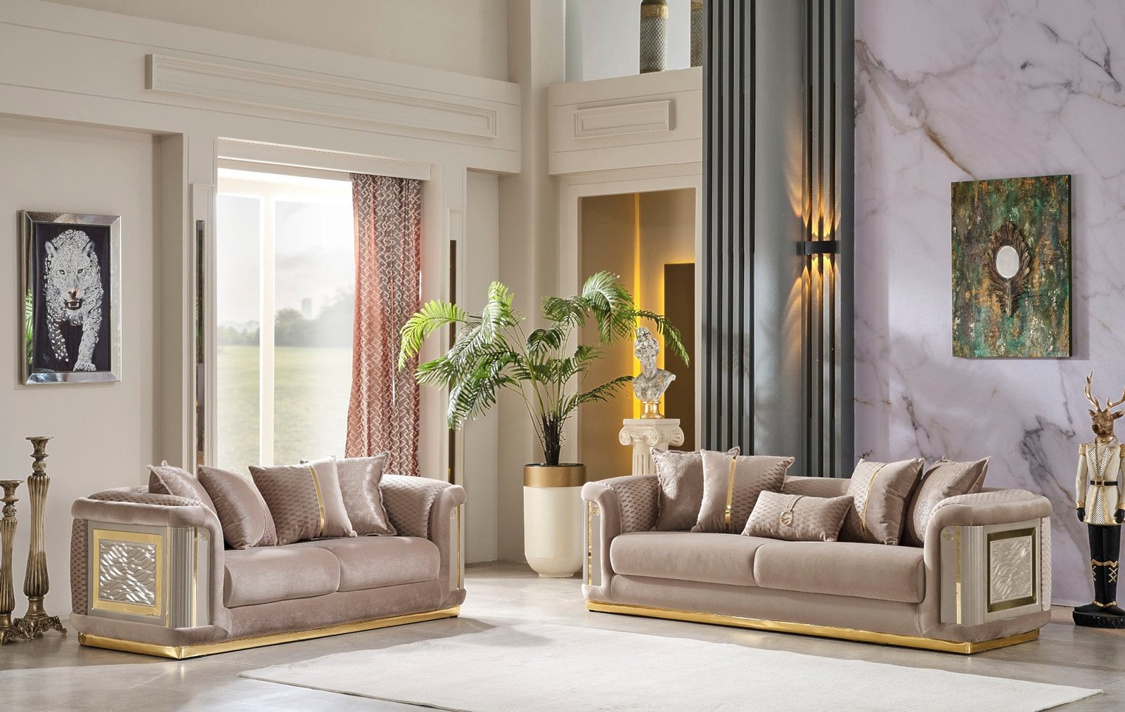 Second image of Elegance 3-pieces (Sofa & Loveseat & Chair) Livingroom Set Beige