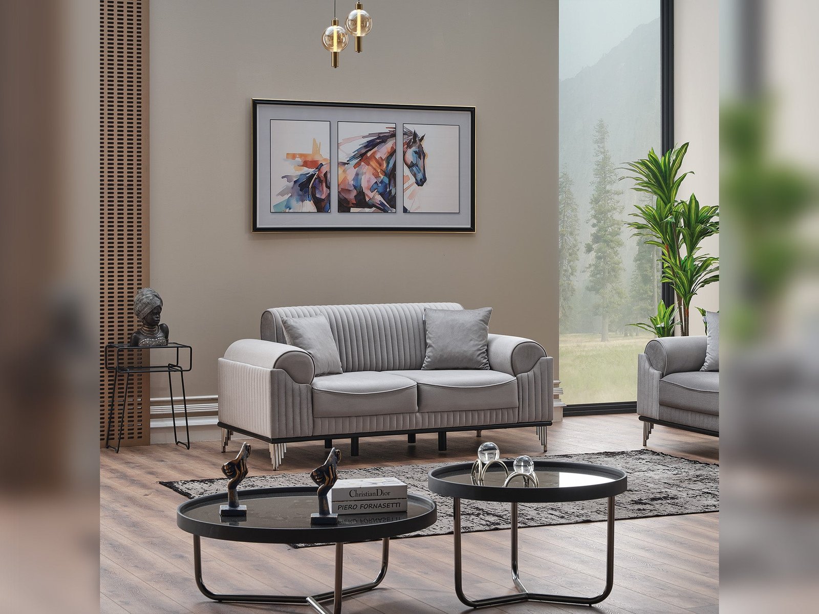 Second image of Everest Convertible Loveseat Light Grey