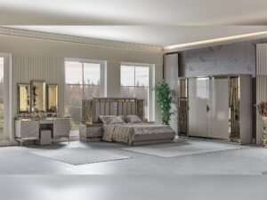 Gokce Bedroom (Queen Frame With Headboard & Dresser With Mirror & Ottoman & 2 Nightstand)