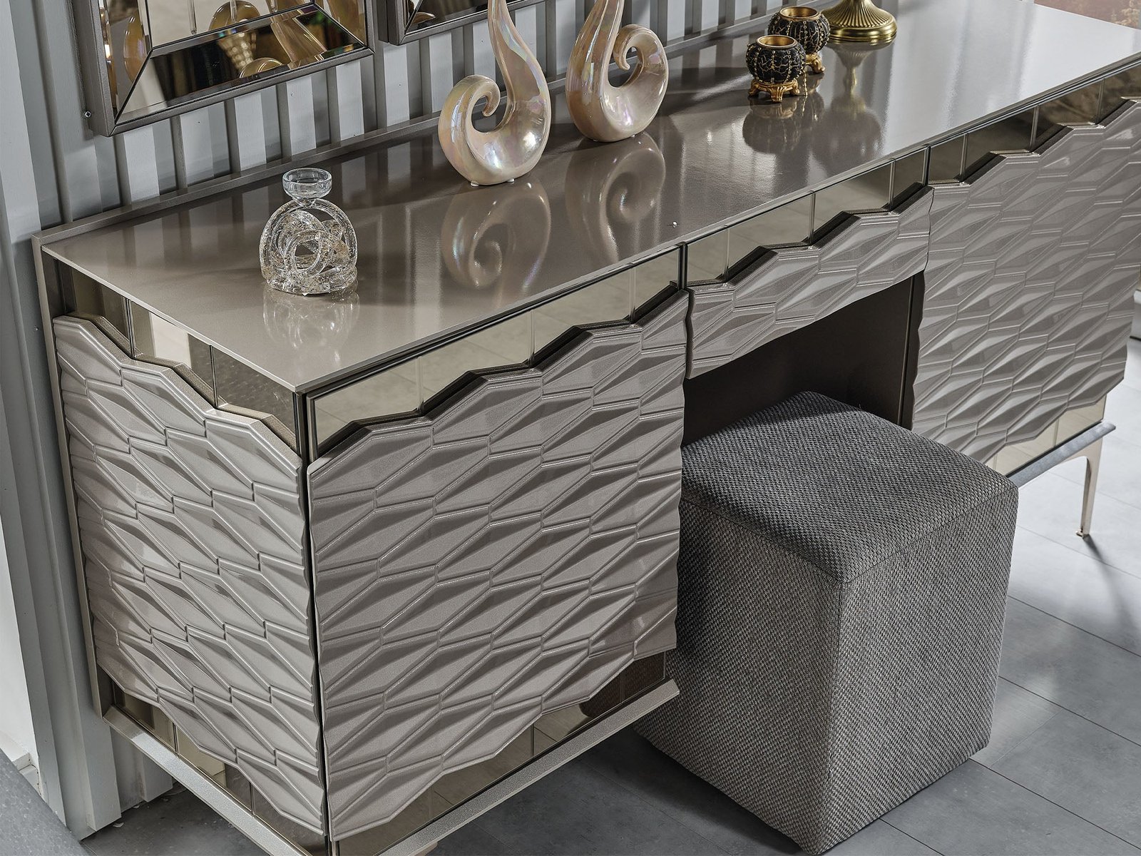 Second image of Gokce Dresser With Mirror & Ottoman