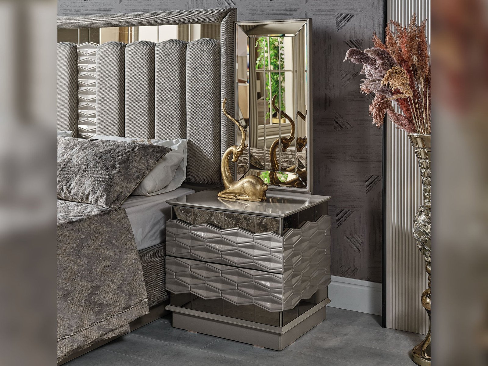 Second image of Gokce Nightstand With Back Mirror