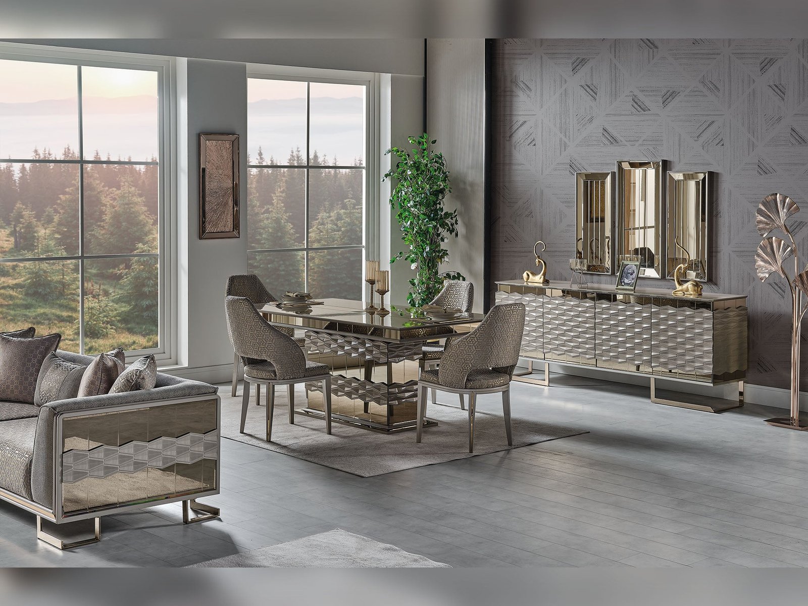 Gokce Diningroom (Consol With Mirror & Dining Table & 6 Dining Chair)
