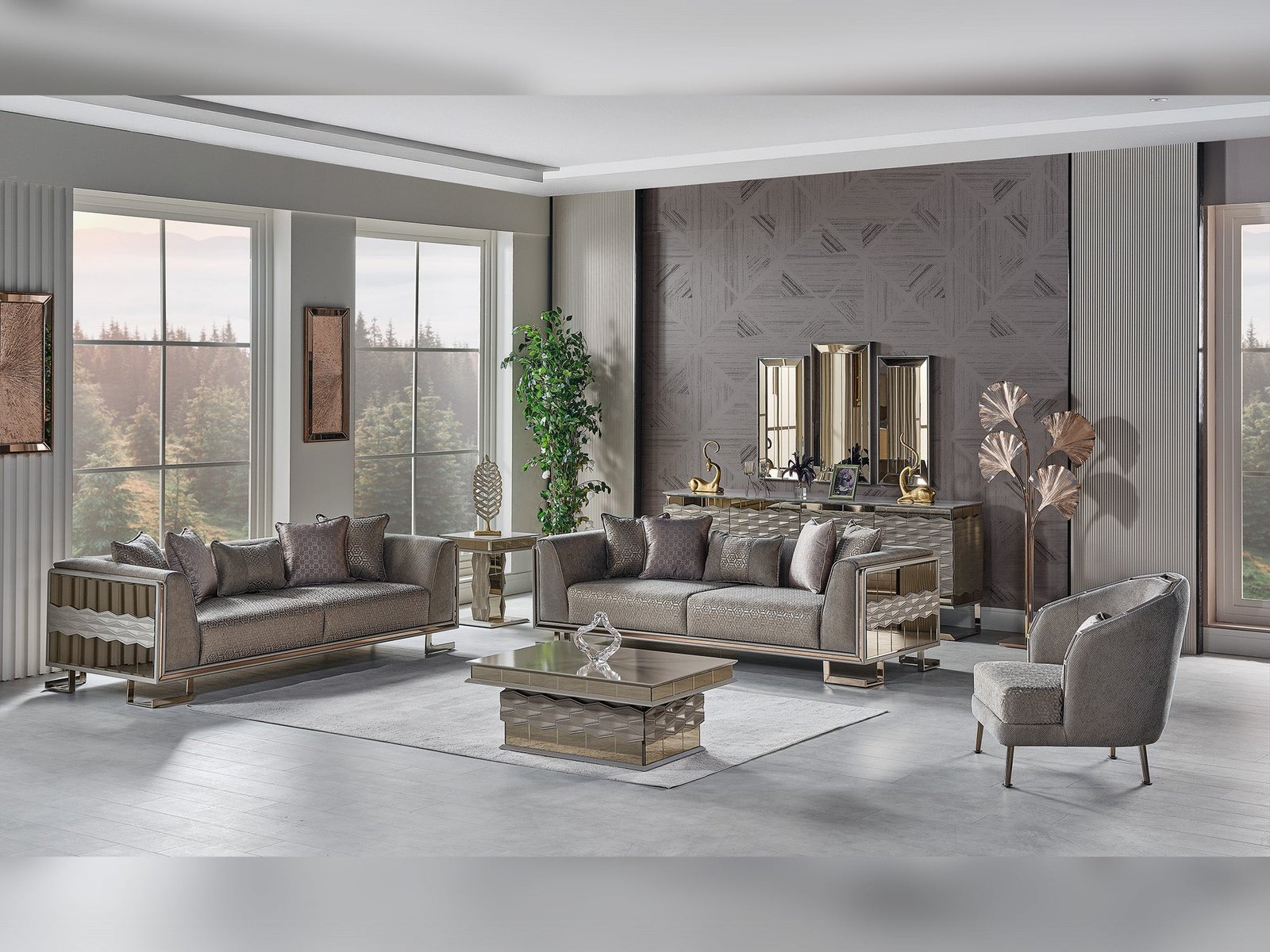 Gokce 4-pieces (2 Sofa & 2 Chair) Livingroom Set Grey