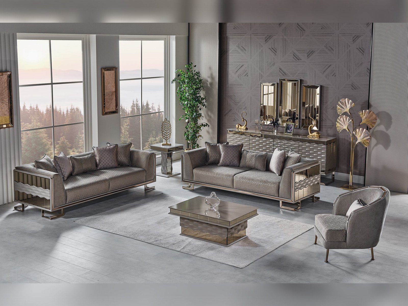 Second image of Gokce 4-pieces (2 Sofa & 2 Chair) Livingroom Set Grey