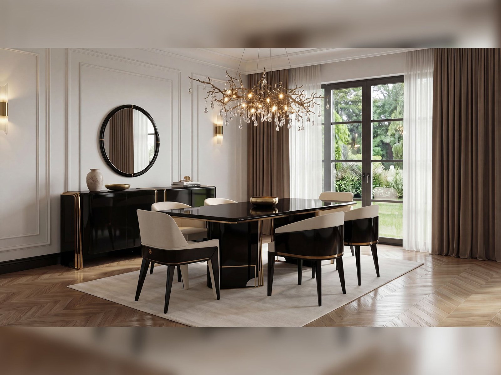 Hanedan Diningroom (Consol With Mirror & Dining Table & 2 Lux Dining Chair & 2 Dining Chair)