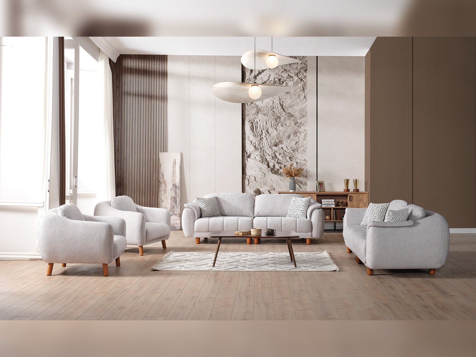 Happy 4-pieces (2 Sofa & 2 Chair) Livingroom Set Grey