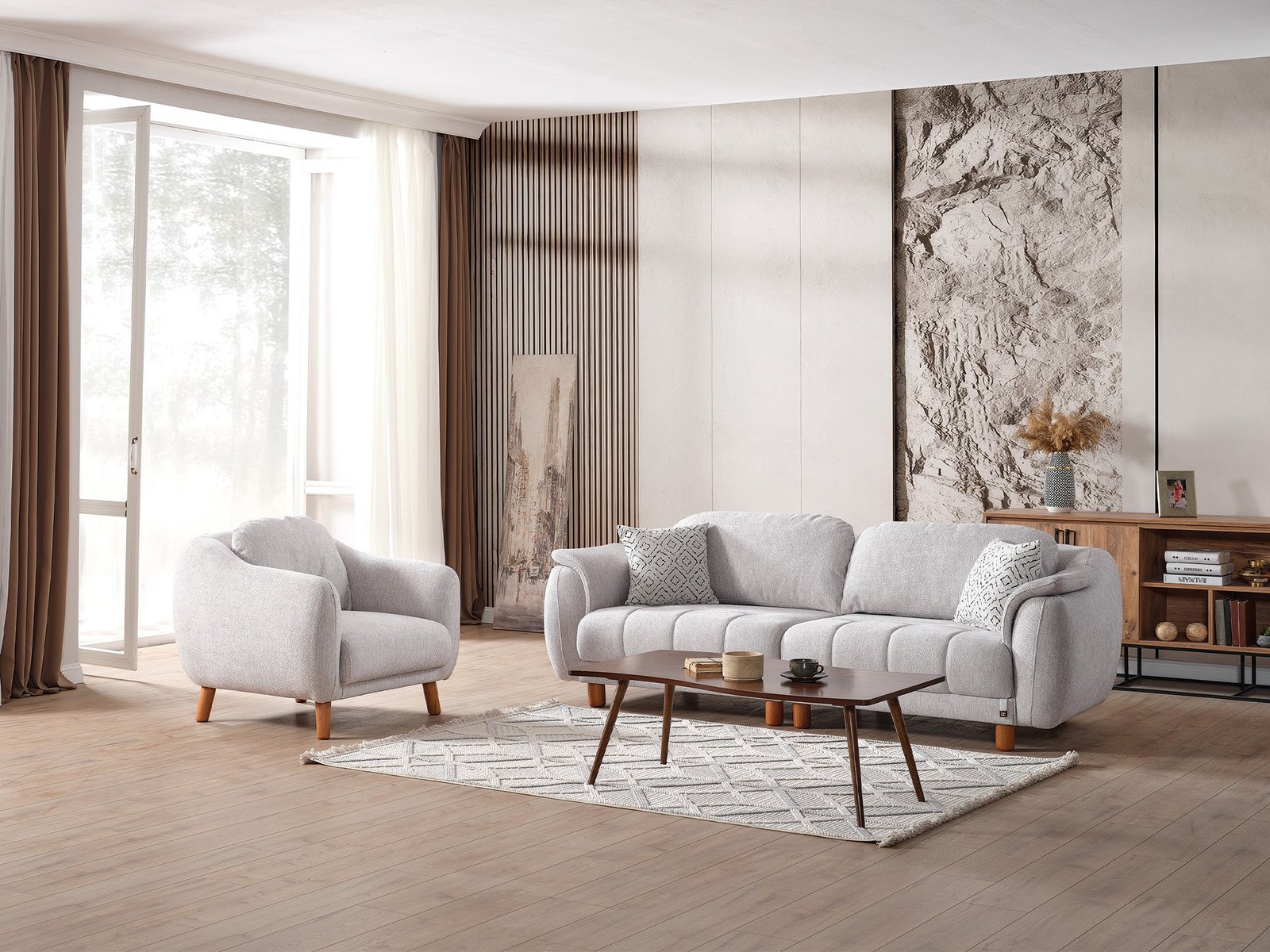 Second image of Happy 4-pieces (2 Sofa & 2 Chair) Livingroom Set Grey