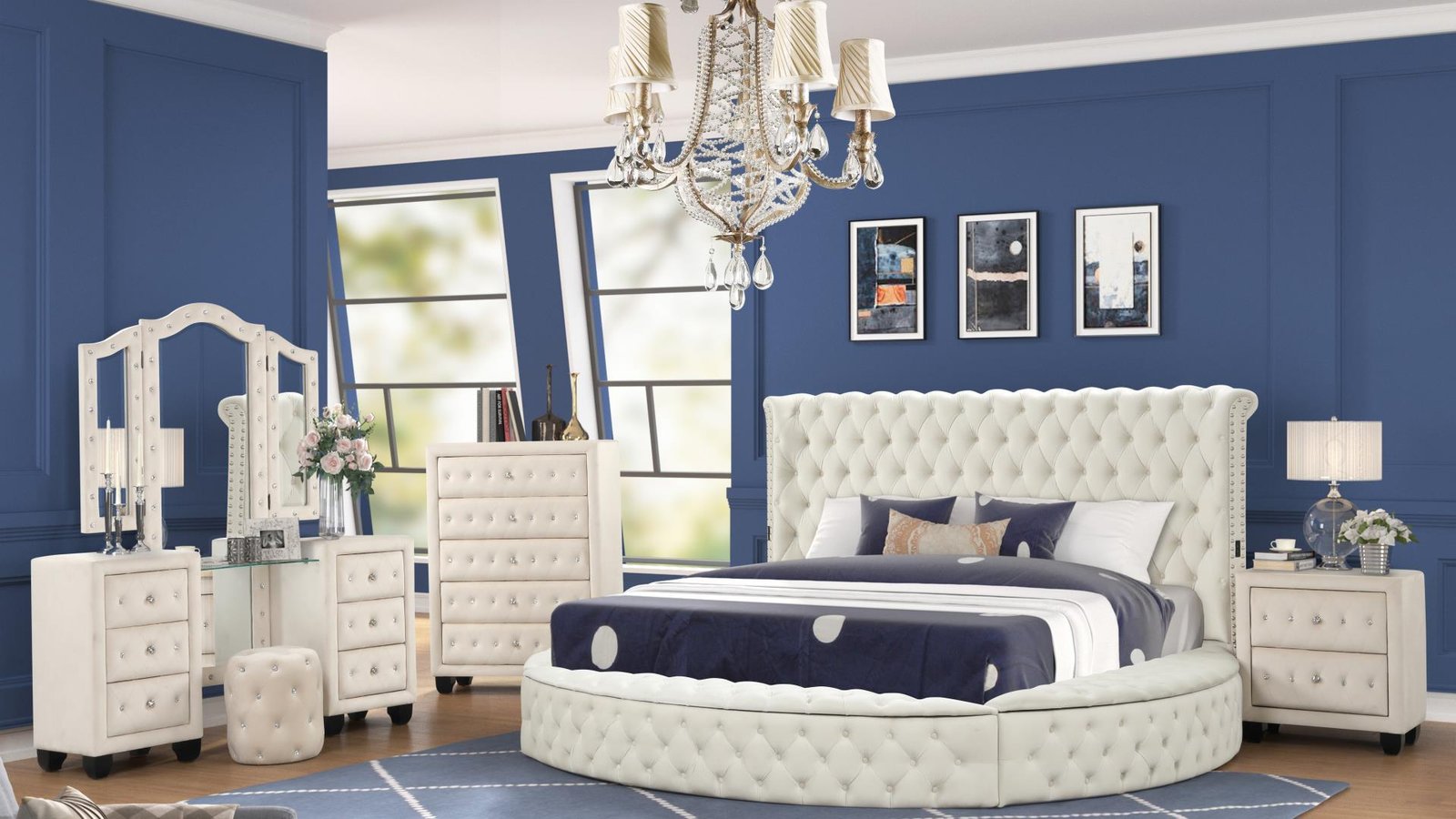Second image of HAZEL KING 4 PC VANITY BEDROOM SET IN CREAM