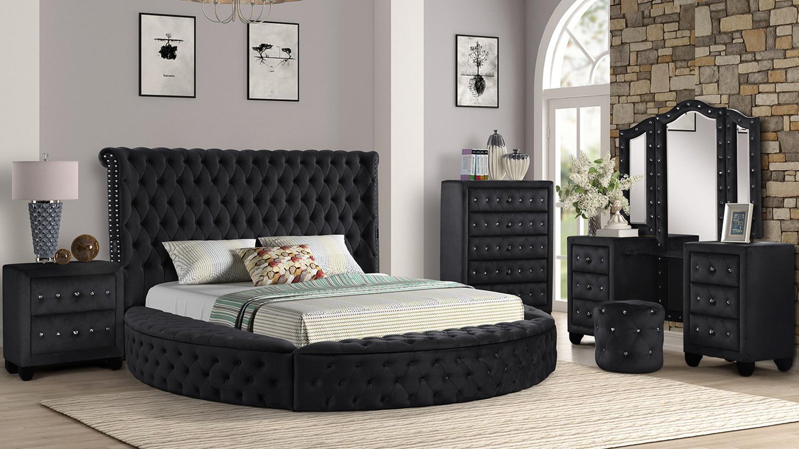 Second image of HAZEL QUEEN 4 PC VANITY BEDROOM SET IN BLACK