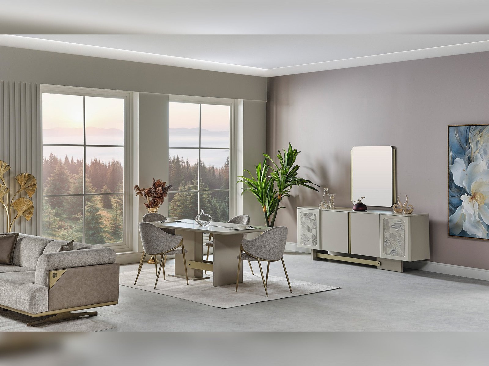 Hisar Diningroom (Consol With Mirror & Dining Table & 6 Dining Chair)