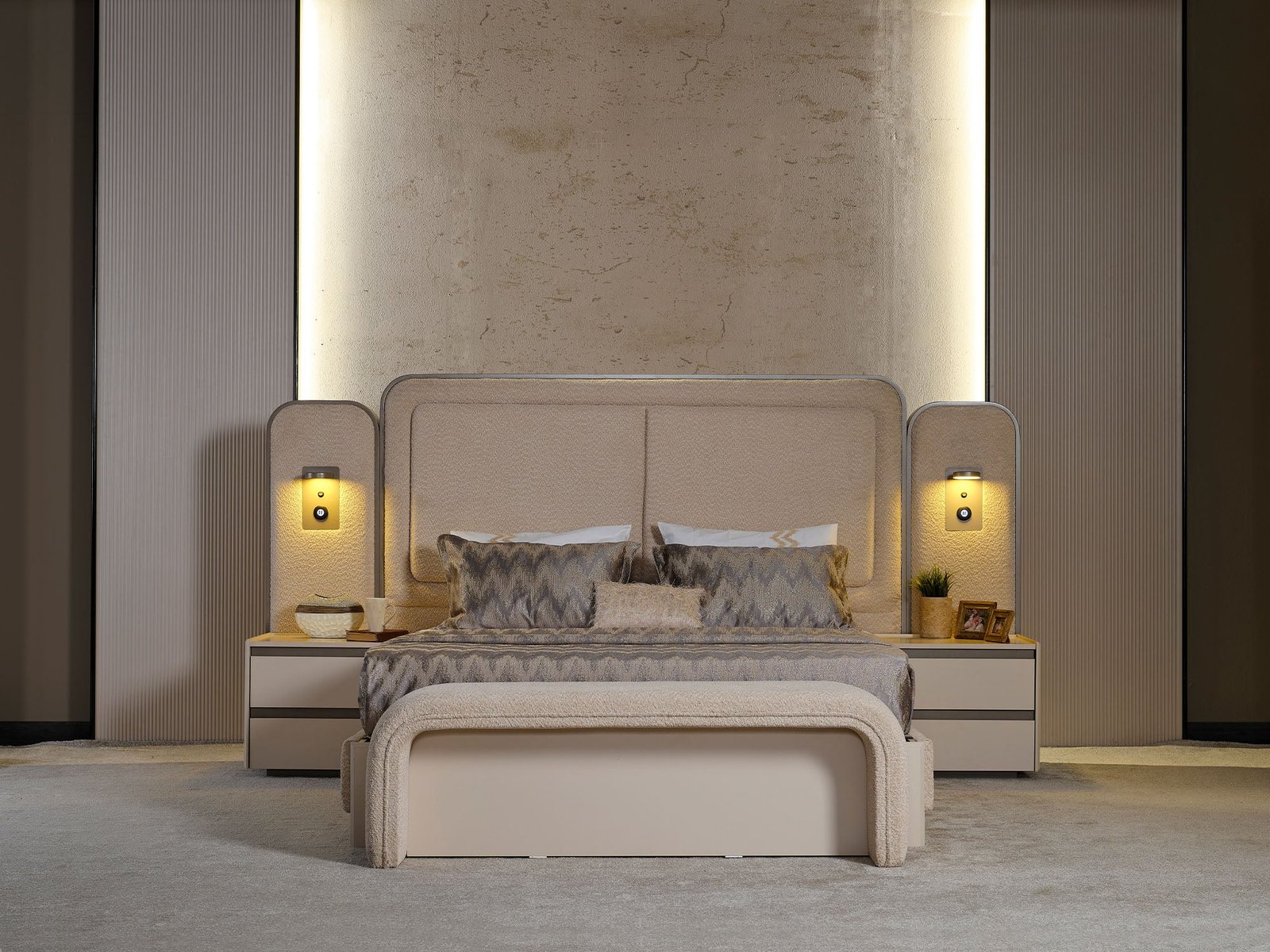 Second image of Kapadokya Bedroom (Queen Frame With Headboard & Dresser With Mirror & Ottoman & 2 Nightstand)