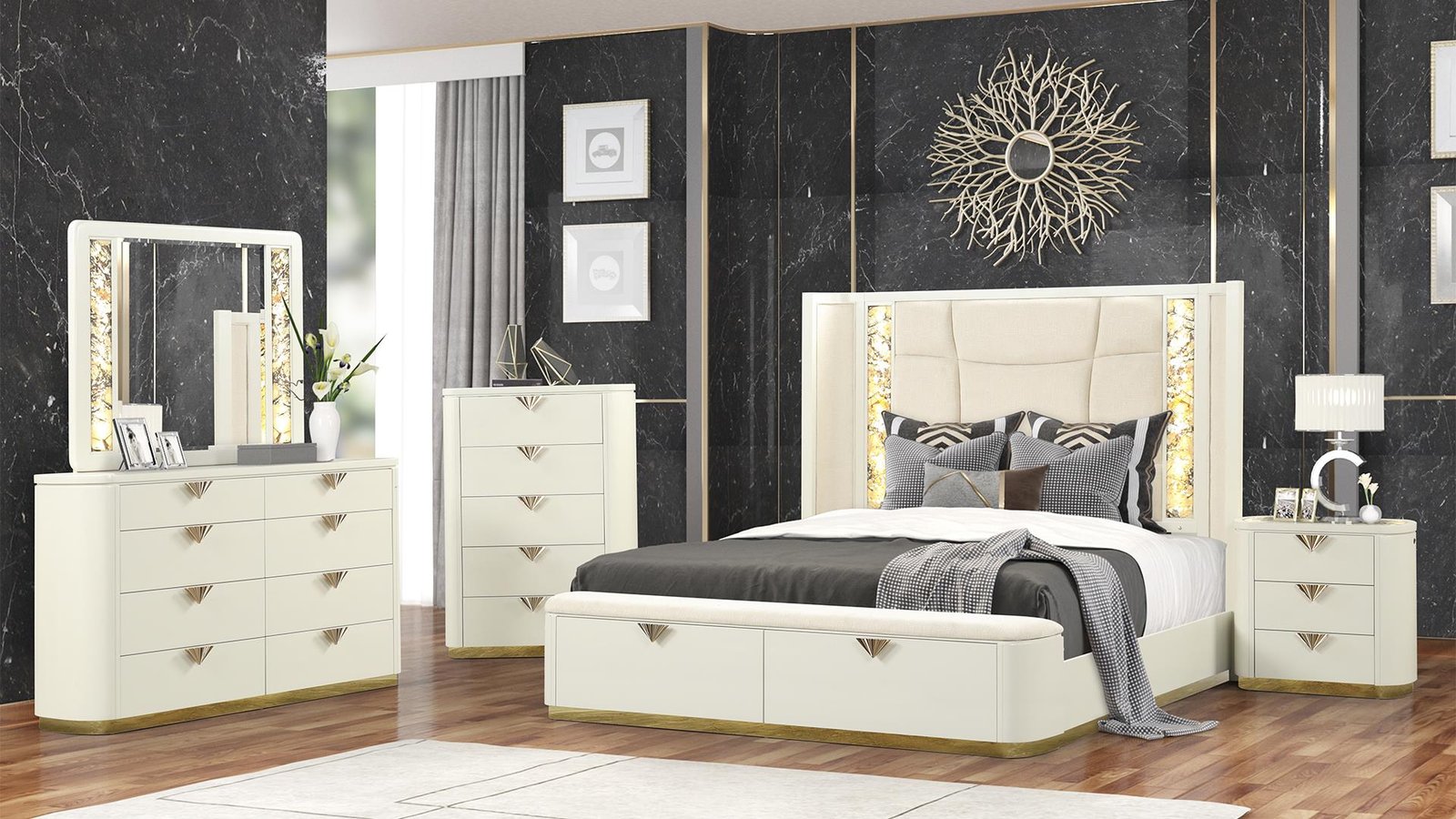 LA PIERRE KING 5 PC BEDROOM SET IN CREAM
