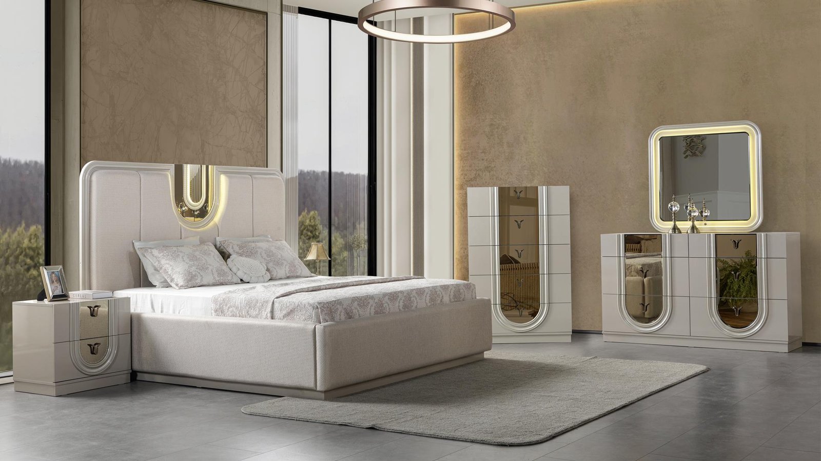 LESLI KING 5 PC BEDROOM SET BEIGE