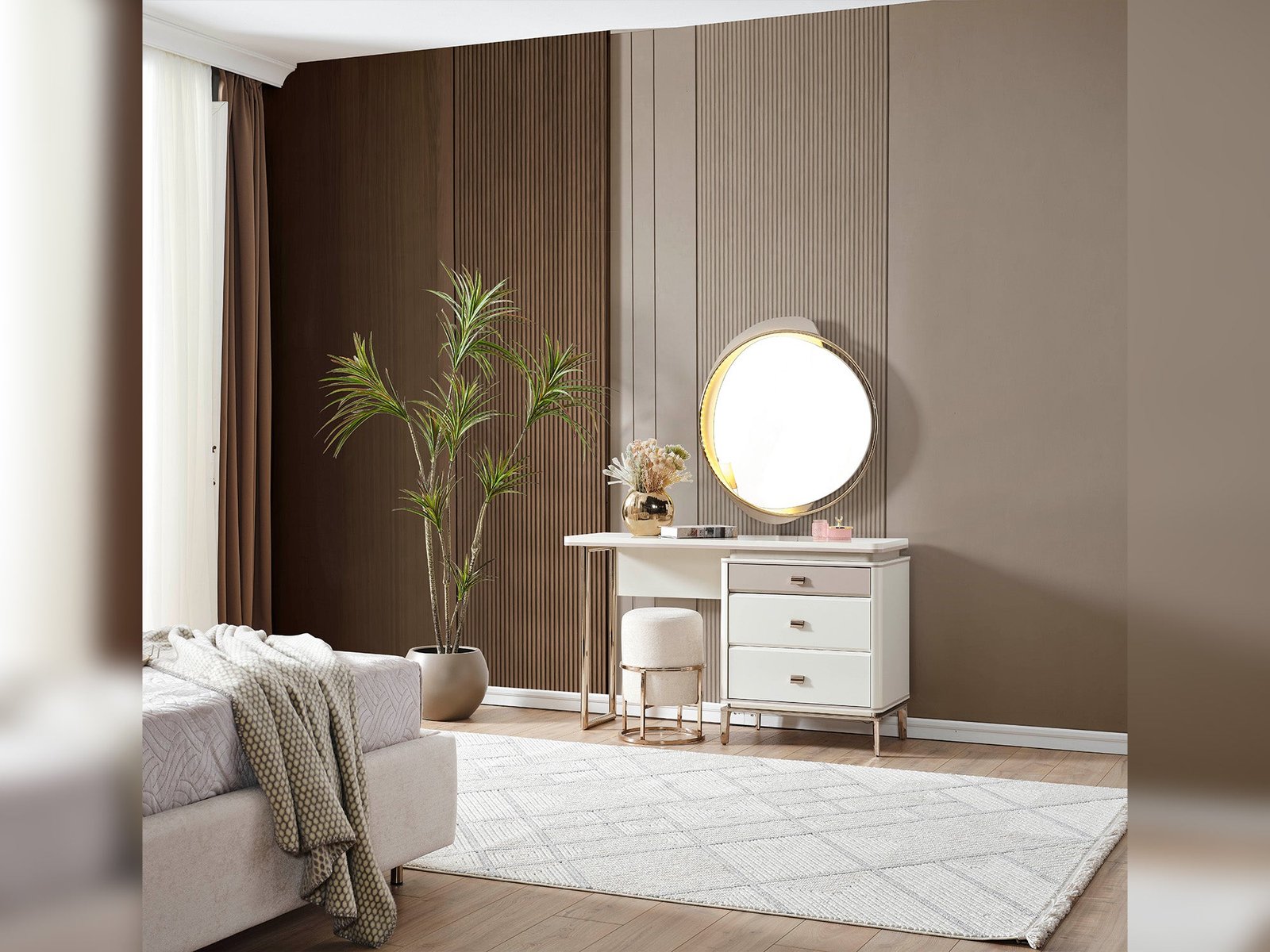 Law Dresser With Mirror & Ottoman
