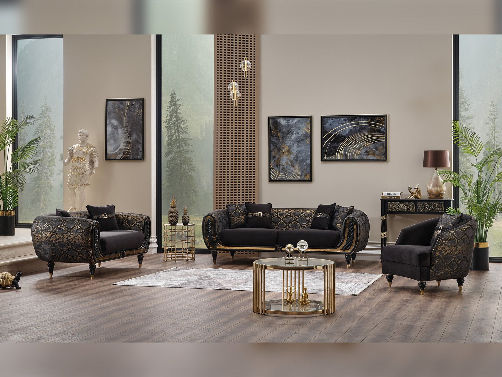 Lima 3-pieces (Sofa & Loveseat & Chair) Livingroom Set Black