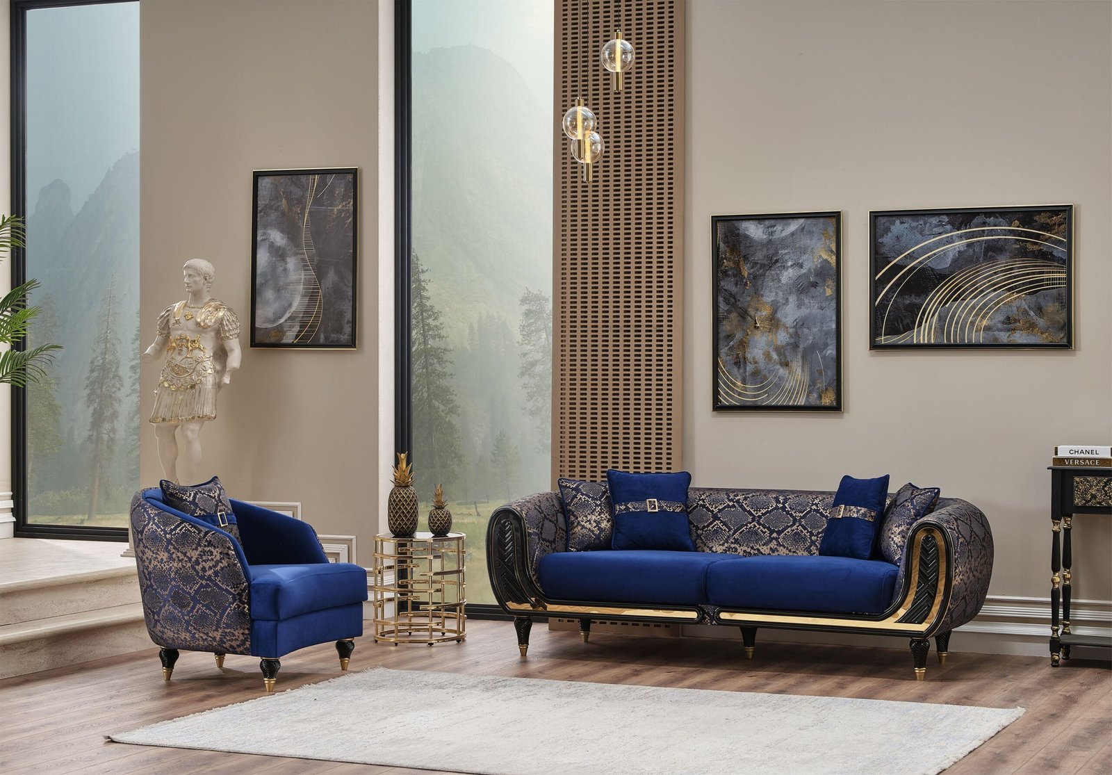 Second image of Lima 3-pieces (Sofa & Loveseat & Chair) Livingroom Set Blue