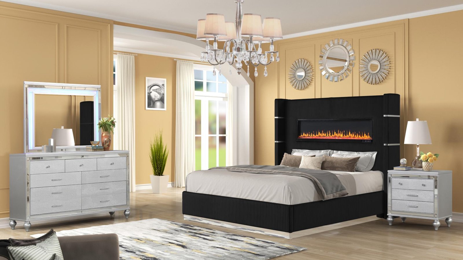 LIZELLE QUEEN 4 PC BEDROOM SET IN BLACK