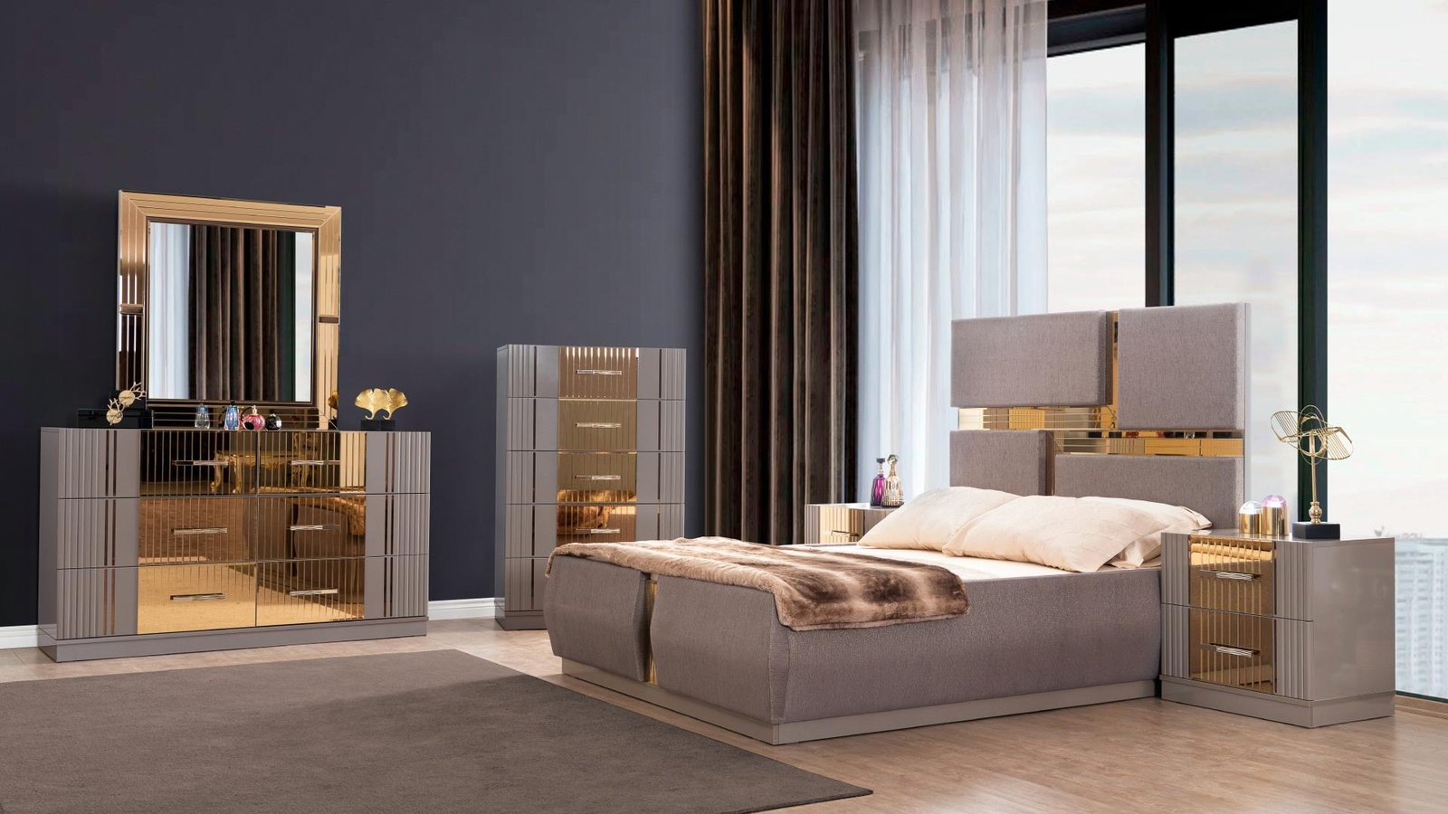 Second image of LORENZO QUEEN 4 PC BEDROOM SET IN RIVER SAND GRAY