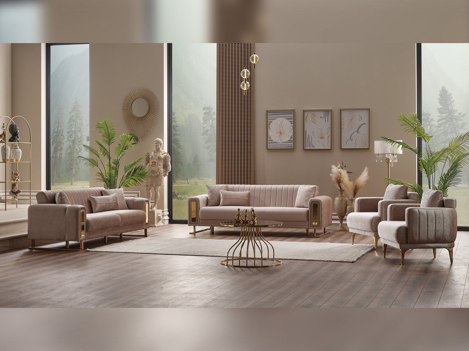 Second image of Lotus 3-pieces (Sofa & Loveseat & Chair) Livingroom Set Cream