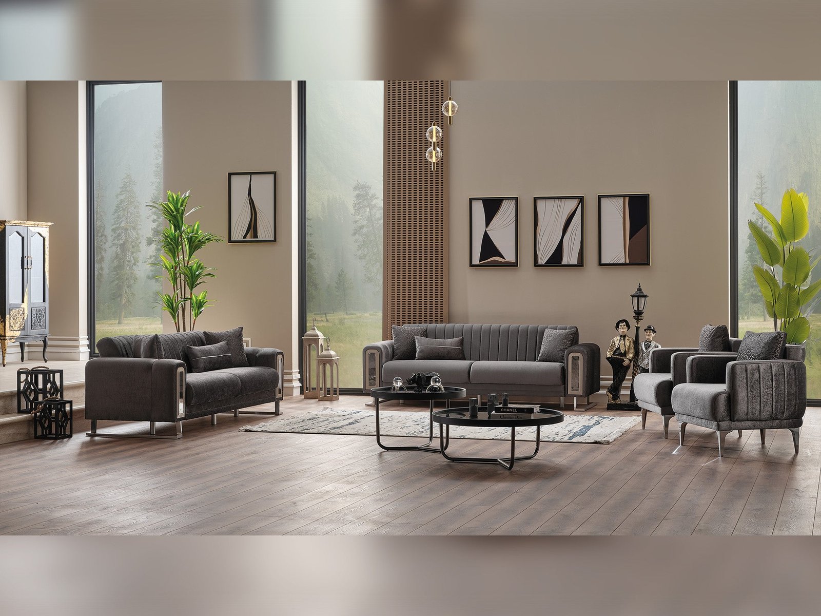 Second image of Lotus 3-pieces (Sofa & Loveseat & Chair) Livingroom Set Grey