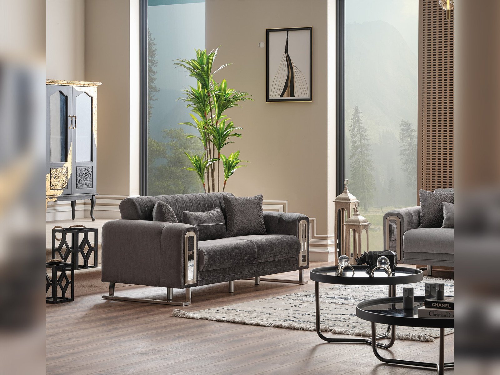 Second image of Lotus Convertible Loveseat Grey