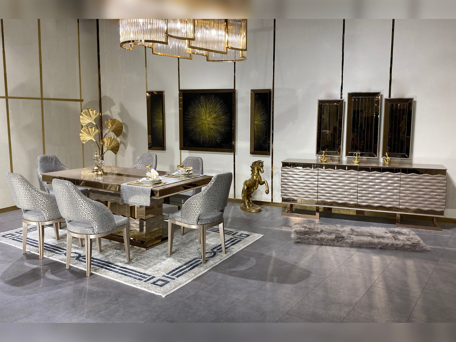 Lucas Diningroom (Consol With Mirror & Dining Table & 6 Dining Chair)