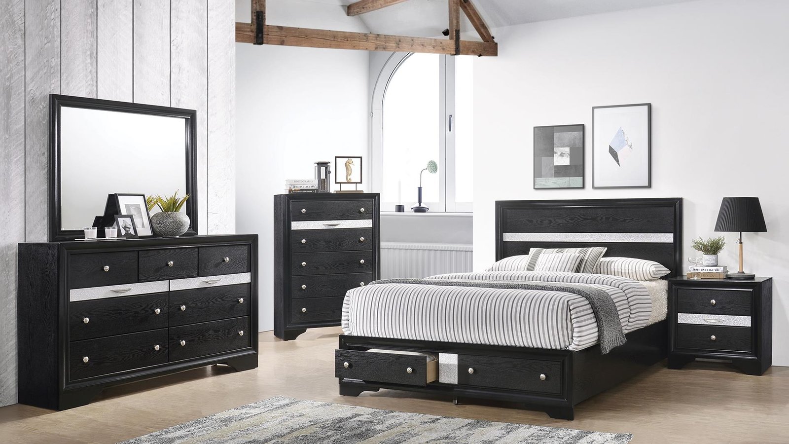 Second image of MATRIX QUEEN 4 PC BEDROOM SET IN BLACK