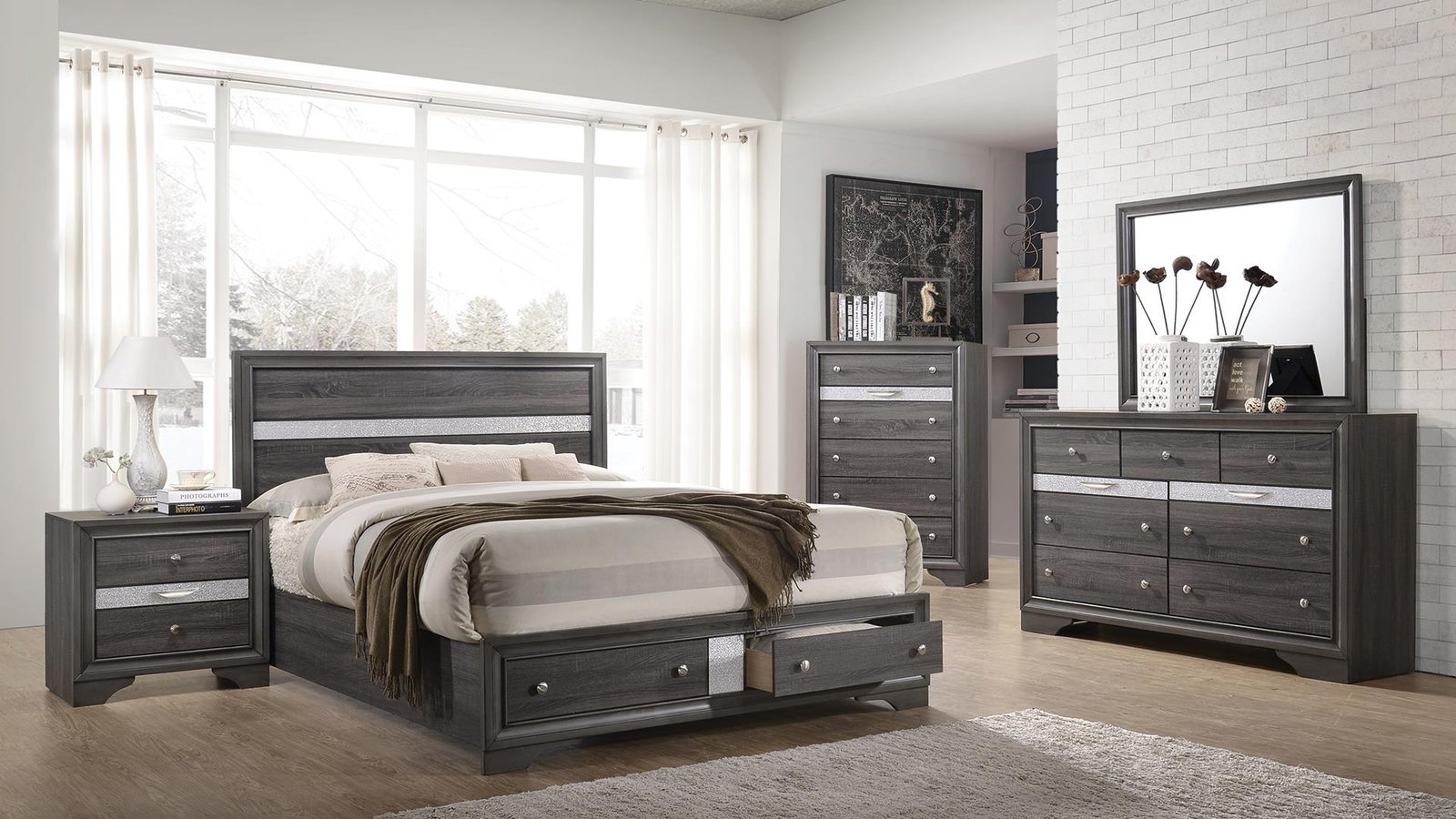 Second image of MATRIX QUEEN 4 PC BEDROOM SET IN GRAY