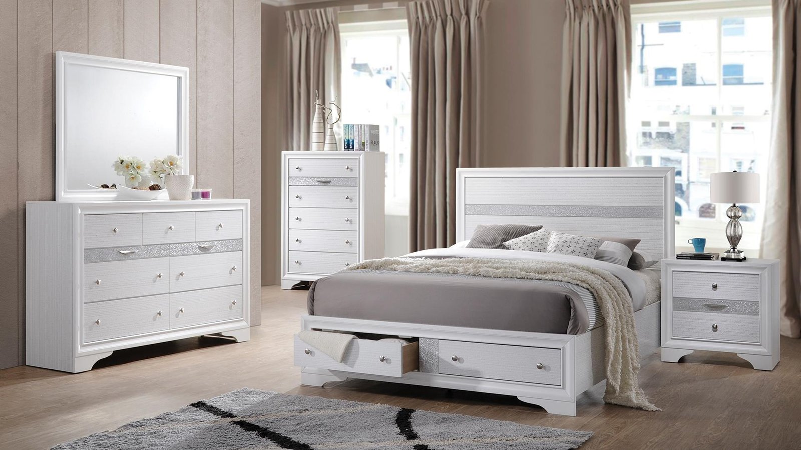Second image of MATRIX QUEEN 4 PC BEDROOM SET IN WHITE