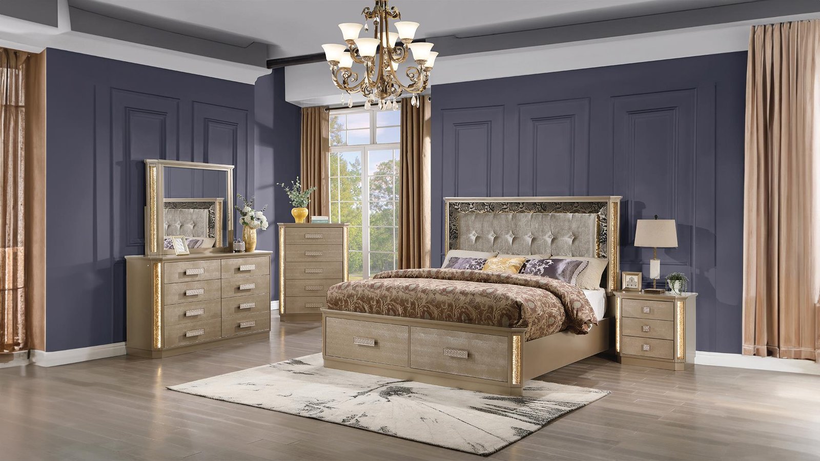 Second image of MEDUSA KING 4 PC BEDROOM SET IN GOLD