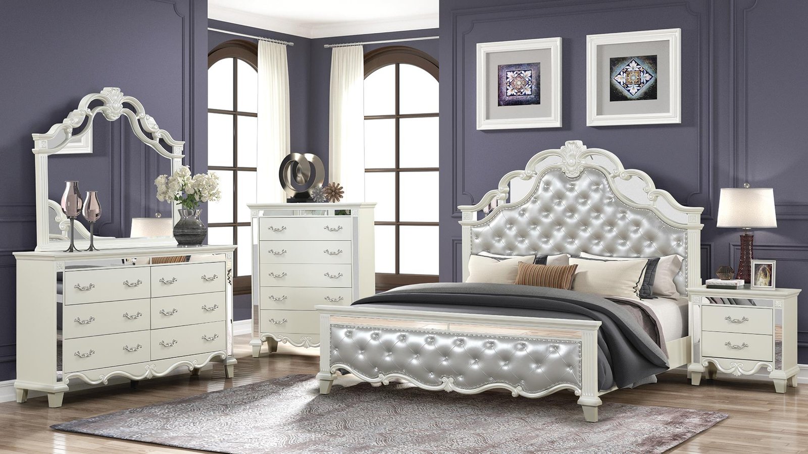 Second image of MILAN QUEEN 4 PC BEDROOM SET IN MILKY WHITE