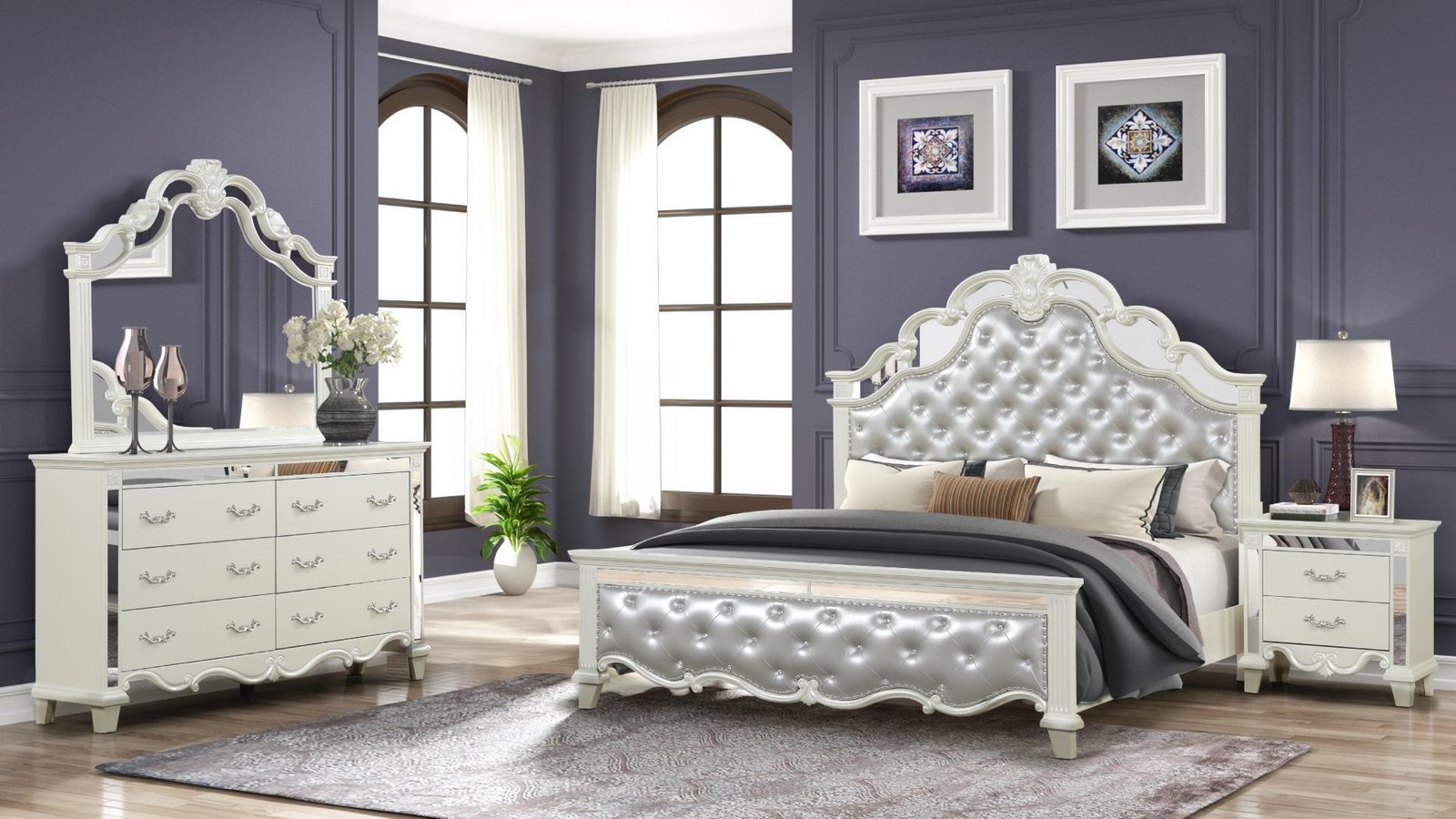 MILAN QUEEN 4 PC BEDROOM SET IN MILKY WHITE