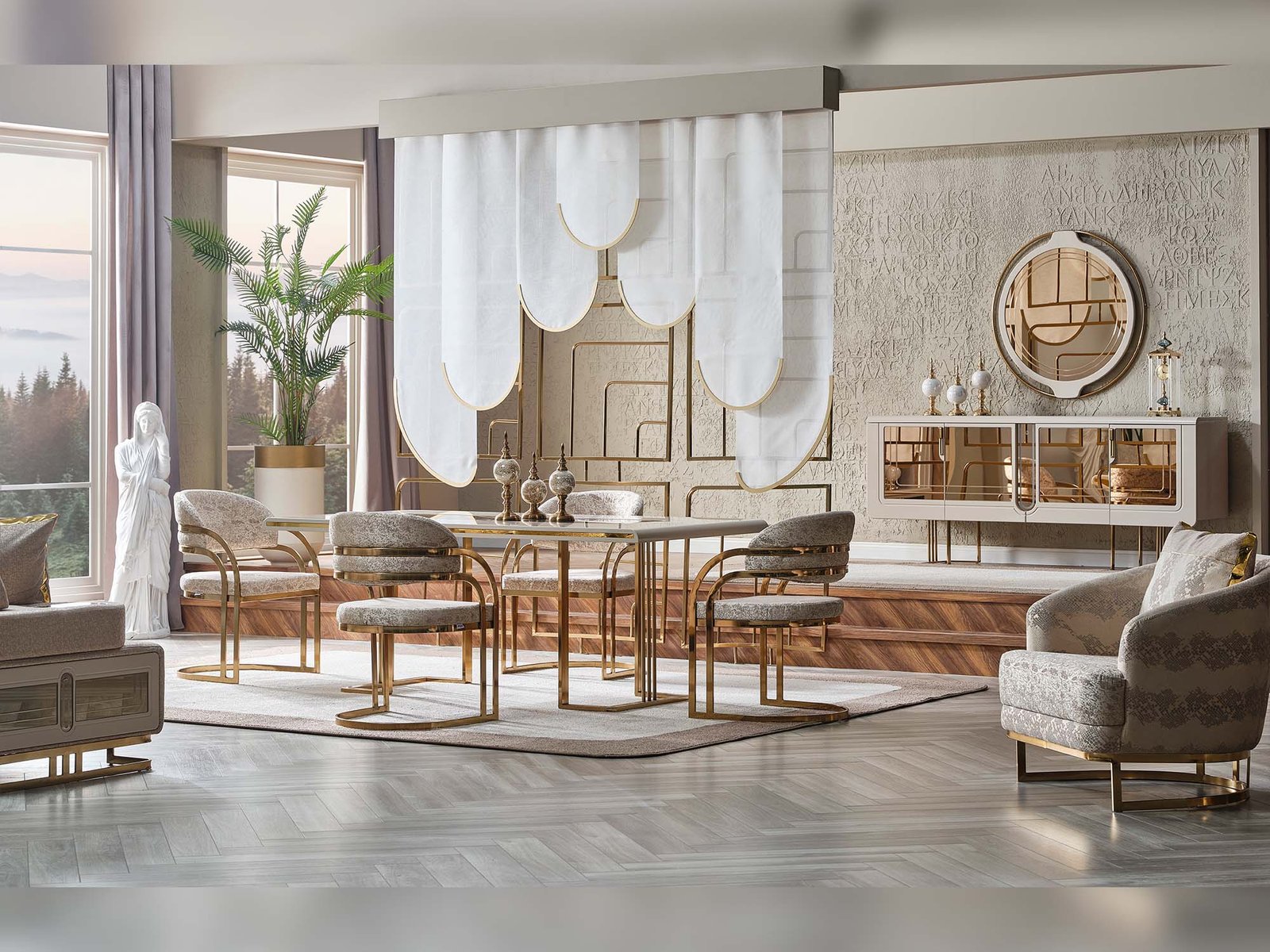 Monza Diningroom (Consol With Mirror & Dining Table & 6 Dining Chair)
