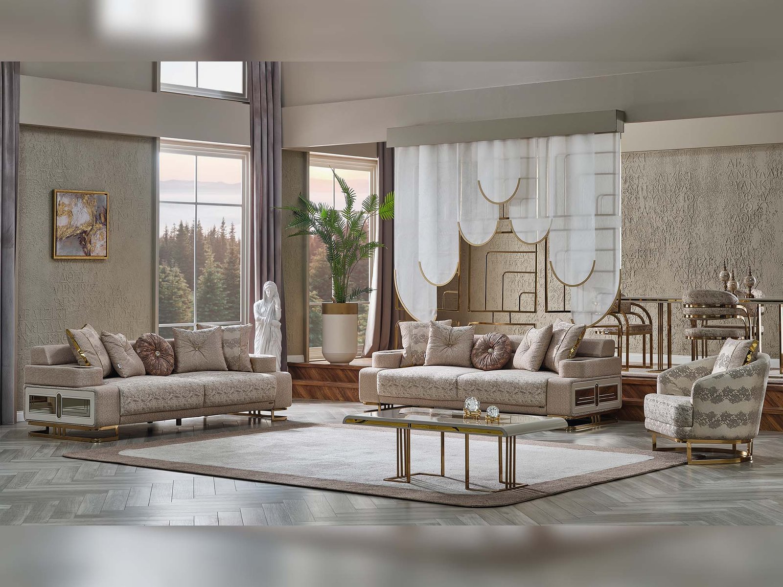 Monza 3-pieces (Sofa & Loveseat & Chair) Livingroom Set Cream
