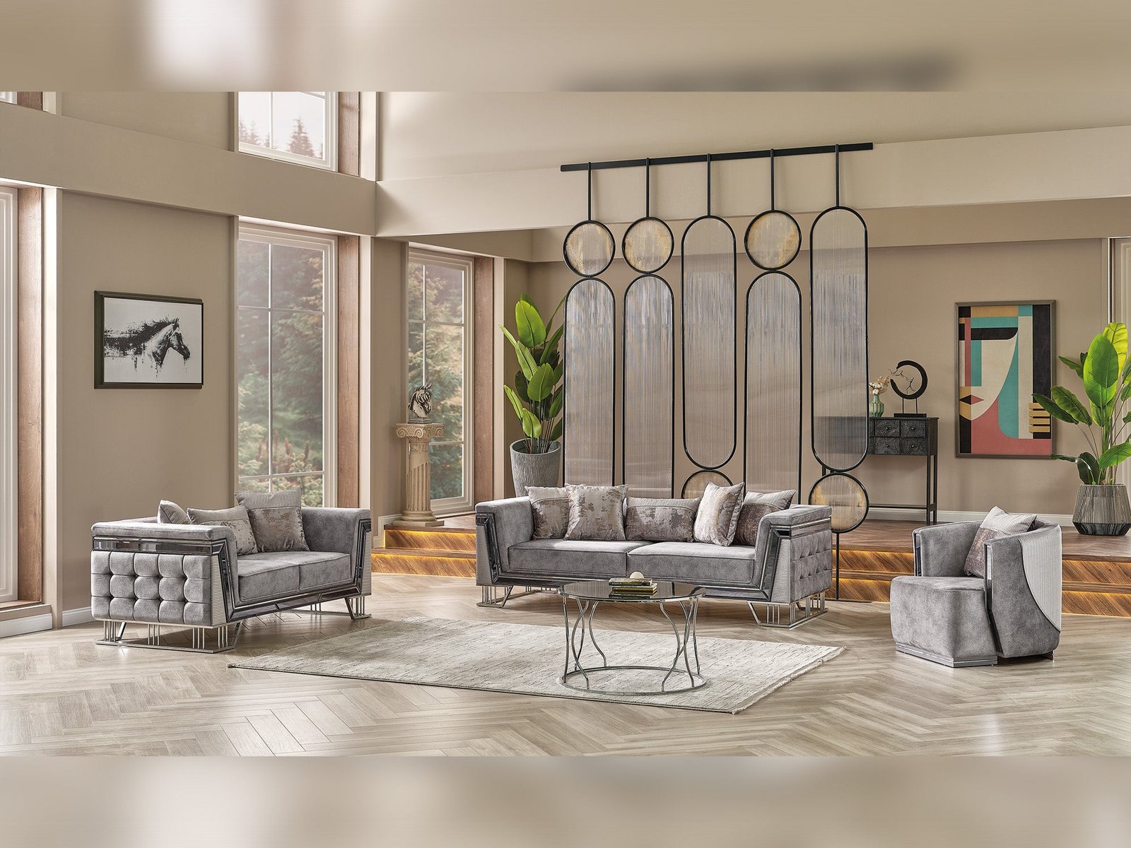 Munich 3-pieces (Sofa & Loveseat & Chair) Livingroom Set Grey