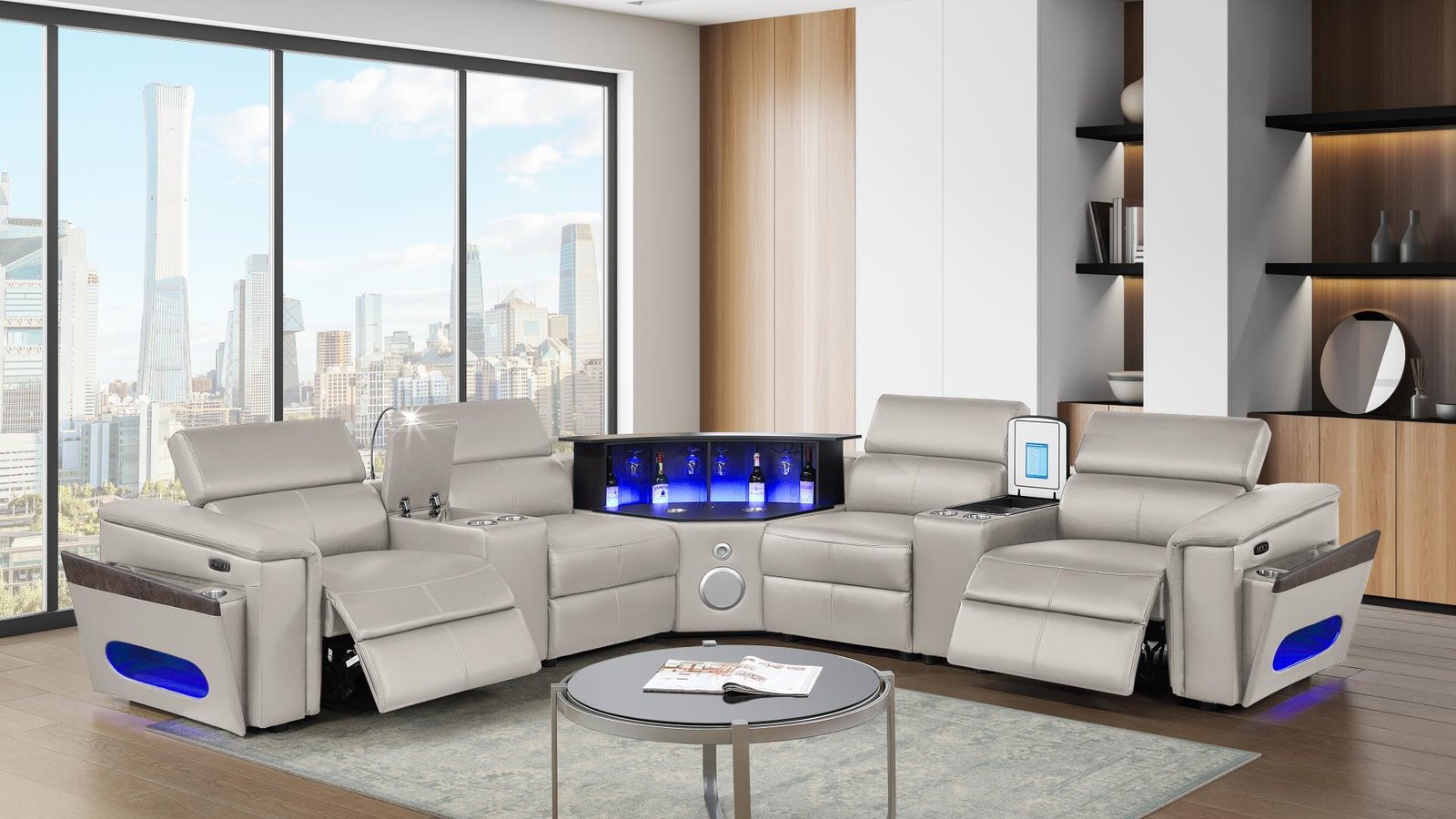 NOVA SECTIONAL WITH 1 CONSOLE (FRIDGE) - GRAY