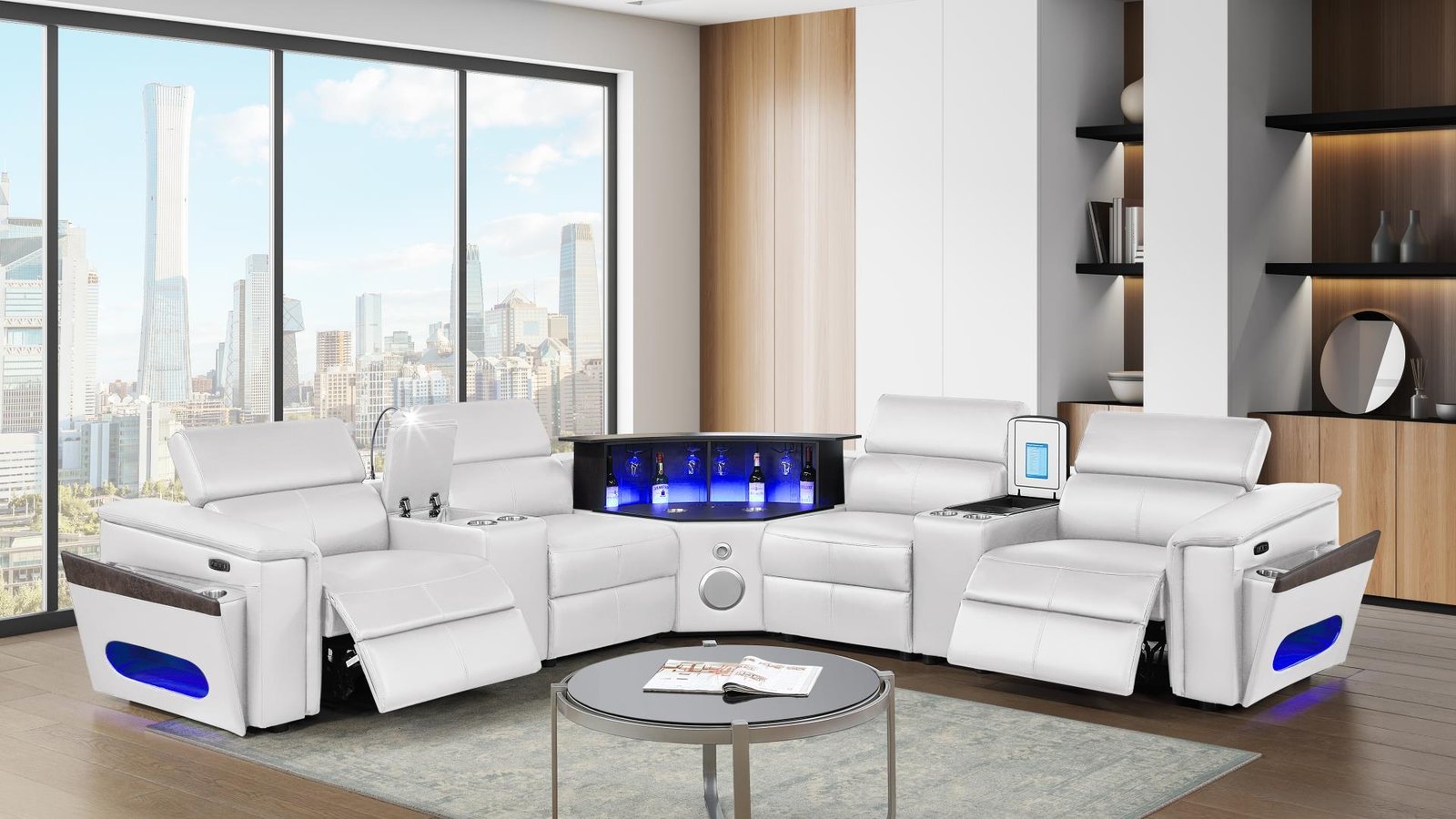 NOVA SECTIONAL WITH 1 CONSOLE (FRIDGE) - WHITE