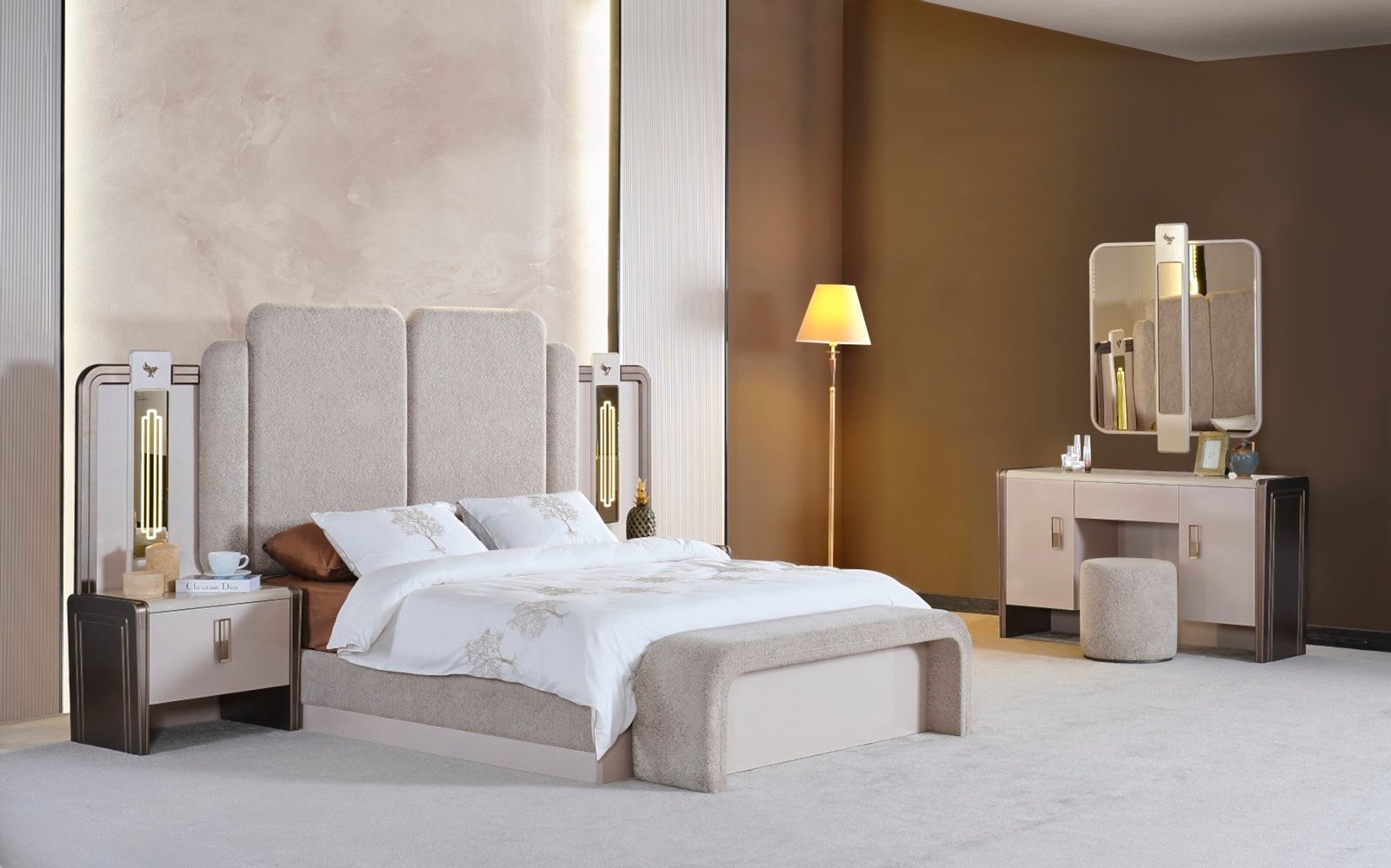Second image of Nirvana Bedroom (Queen Bed & Dresser With Mirror & Ottoman & 2 Nightstand With Back )