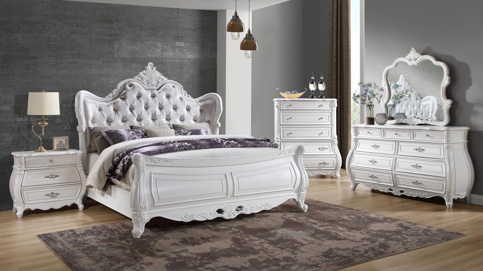 Second image of OPULENCE QUEEN 5 PC BEDROOM SET IN WHITE