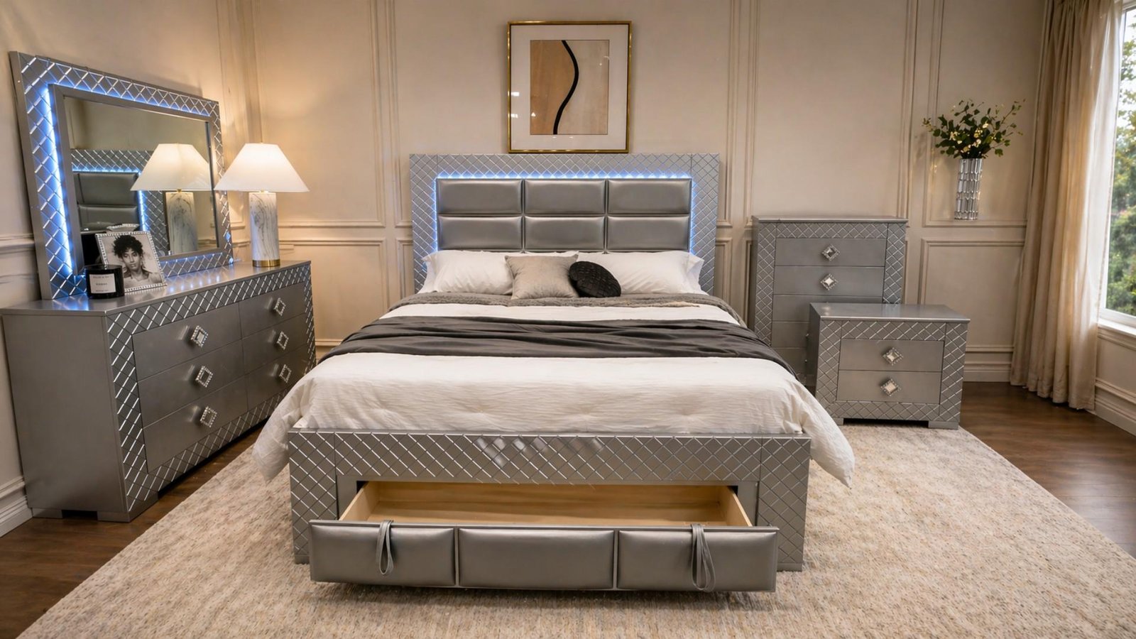 ORLENA KING 5 PC BEDROOM SET SILVER