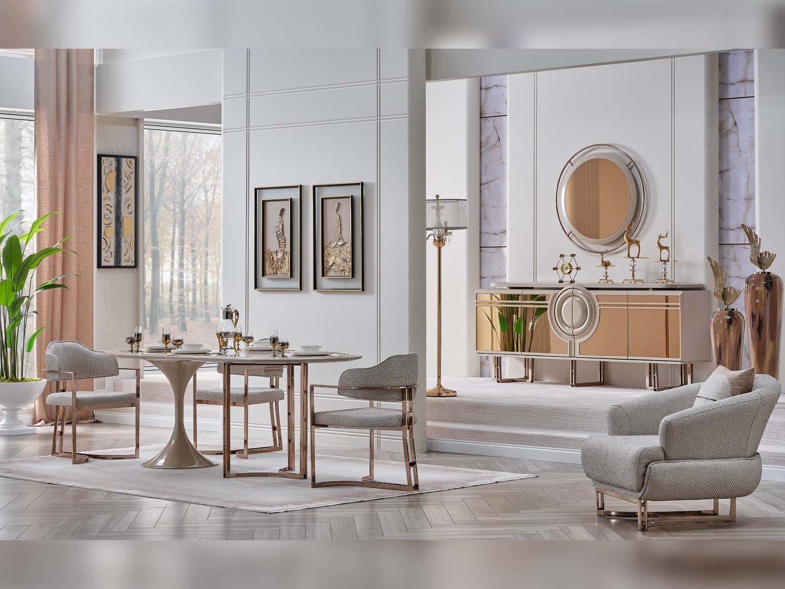 Palermo San Diningroom (Consol With Mirror & Dining Table & 6 Dining Chair)